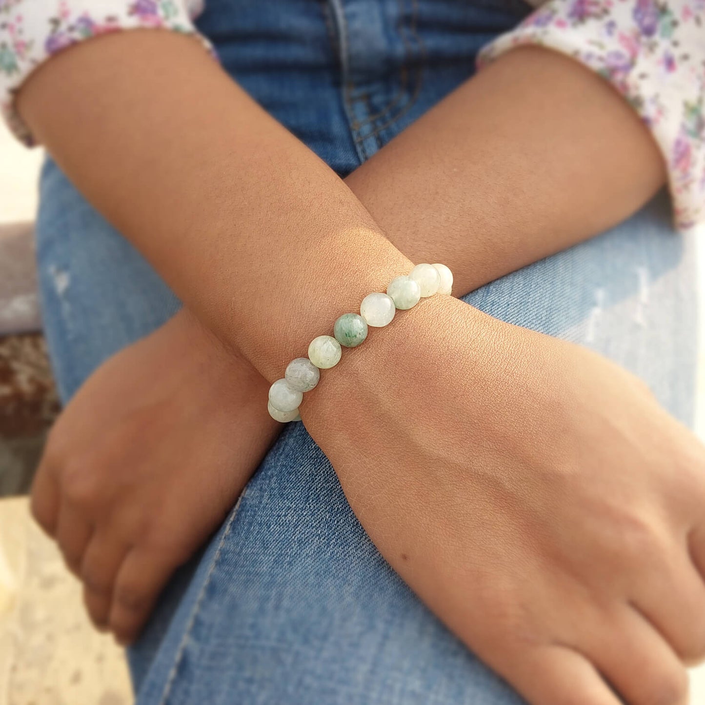 Certified Green Angelite 8mm Natural Stone Bracelet