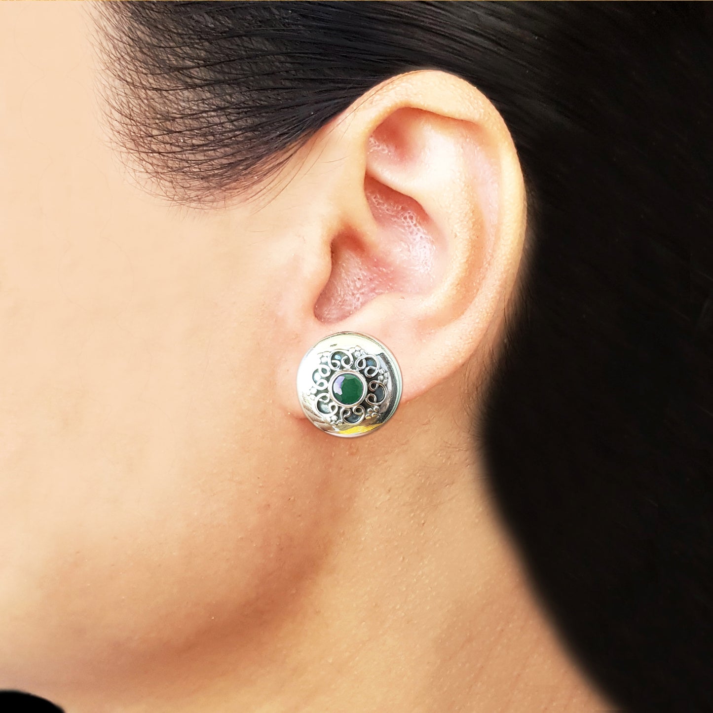 925 Silver Stud With Green Center