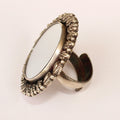 925 Silver Antique Look Round Shape Adjustable Ring With Mirror