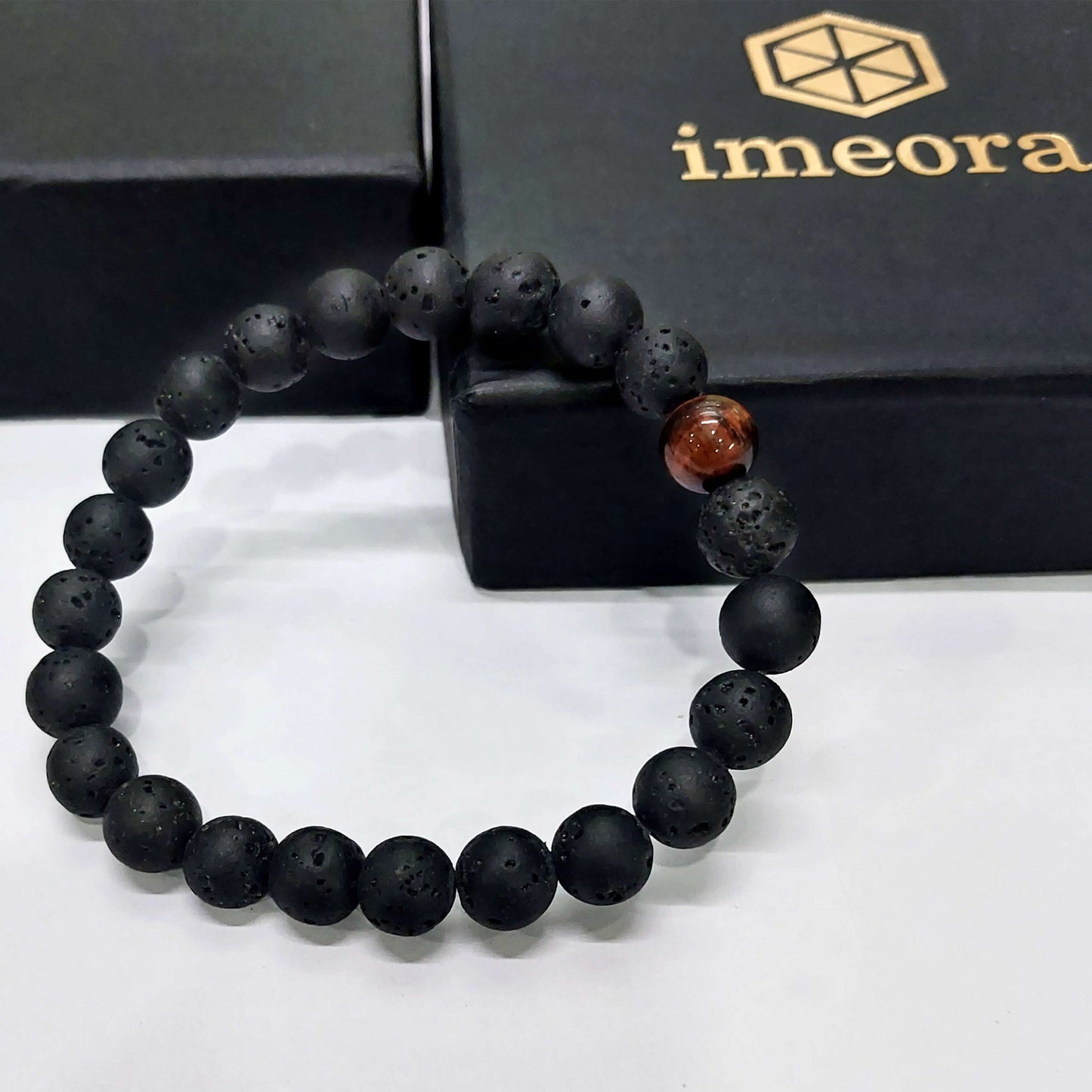 Certified Lava Natural Stone 8mm Bracelet With Red Tiger Eye