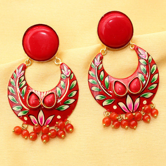 Imeora Red Half Moon Shape Earrings