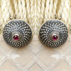 925 Silver Antique Look Stud With Ruby Red Center