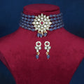 Imeora Designer Grey Choker Necklace Set With Stone Hangings And Handmade Dori
