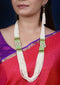 Imeora Designer Green Multiline Necklace Set With Dual Brooch