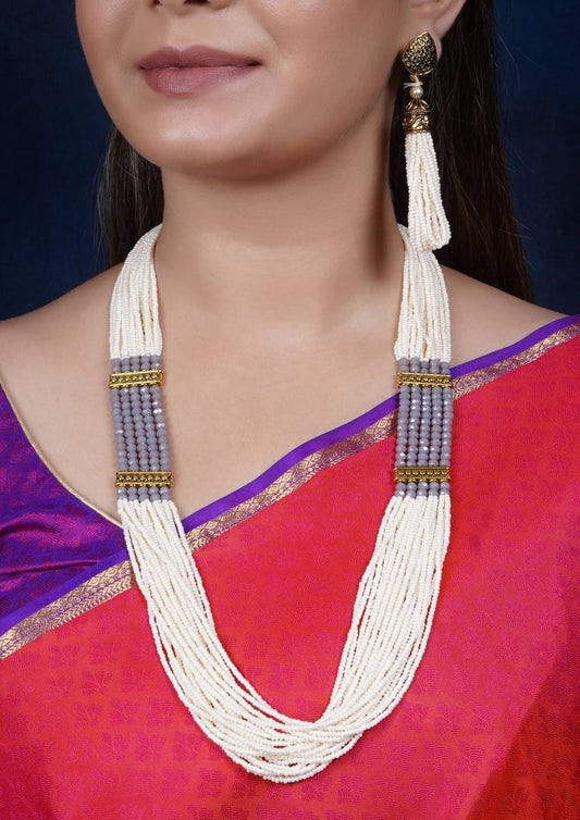 Imeora Designer Grey Necklace Set With White Multiline