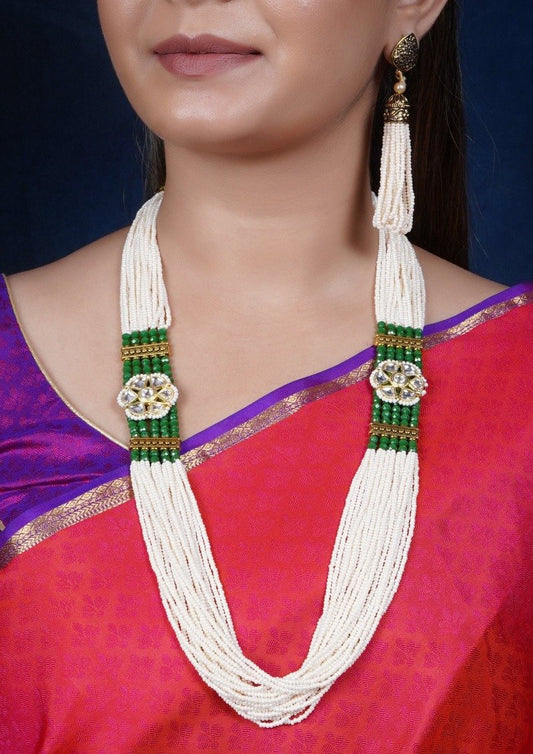 Imeora Designer Dark Green Multiline Necklace Set With Dual Brooch