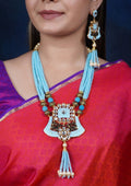 Imeora Designer Blue Multiline Pendant Necklace Set With Handmade Dori