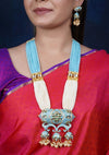 Imeora Designer Blue Multiline Pendant Necklace Set With Stone Hangings And Handmade Dori