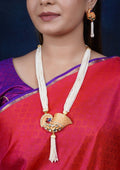 Imeora Designer Orange Multiline Peacock Necklace Set With Handmade Dori