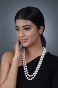 Imeora Double Line White Shell Pearl Necklace With Pink Beads