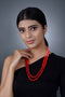 Imeora Tripple Shaded Red Double Line Shell Pearl Necklace With Red Studs