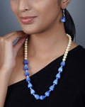 Imeora Exclusive Shell Pearl And Light Blue Monalisa Stone Combination Necklace Set