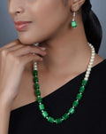 Imeora Exclusive Shell Pearl And Green Monalisa Stone Combination Necklace Set