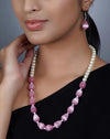 Imeora Exclusive Shell Pearl And Pink Monalisa Stone Combination Necklace Set