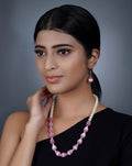 Imeora Exclusive Shell Pearl And Pink Monalisa Stone Combination Necklace Set