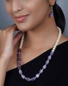 Imeora Exclusive Shell Pearl And Purple Amethyst Monalisa Stone Combination Necklace Set