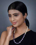 Imeora Exclusive Shell Pearl And Purple Amethyst Monalisa Stone Combination Necklace Set