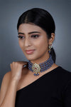 Imeora Designer Grey Choker Necklace Set With Stone Hangings And Handmade Dori