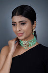Imeora Designer Green Choker Necklace Set With Stone Hangings And Handmade Dori