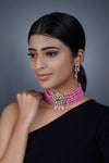 Imeora Designer Pink Choker Necklace Set With Stone Hangings And Handmade Dori