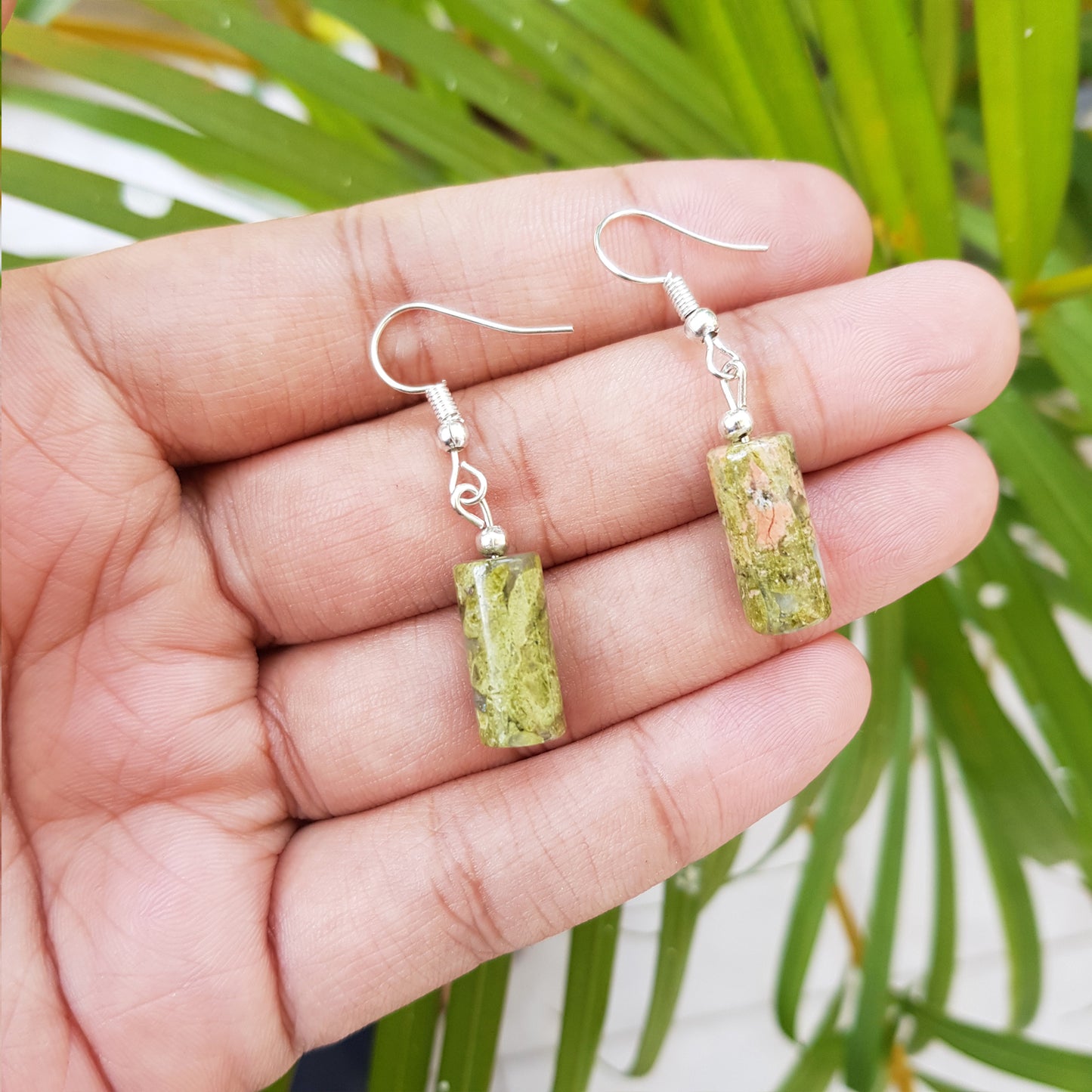 Imeora Unakite Cylindrical Shape Natural Stone Earrings