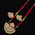 Imeora Designer Red Multiline Necklace Set With Handmade Dori