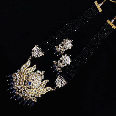 Imeora Designer Black Lotus Pendant Necklace Set With Handmade Dori & Stone Hangings
