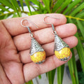 Imeora Oxidised Silver Yellow Cone Shape Earrings