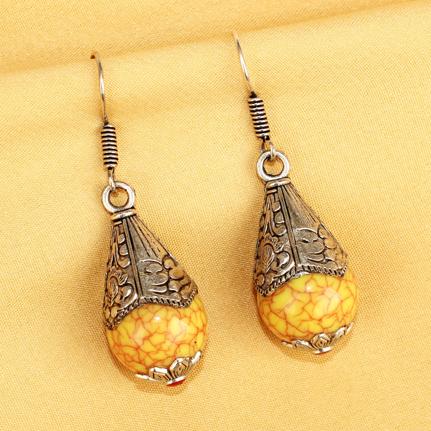 Imeora Oxidised Silver Yellow Cone Shape Earrings