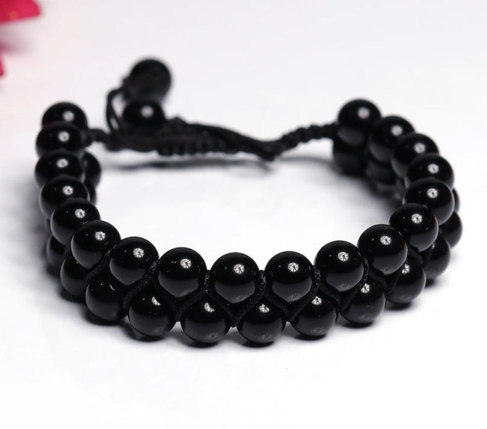 Double Layer Black Obsidian 8mm Natural Stone Bracelet