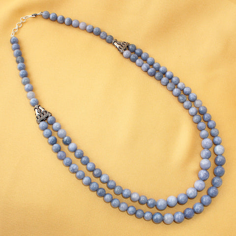Imeora Blue Chalcedony Charms Of Light Natural Stone Necklace Set With 925 Silver Triangle And Lock