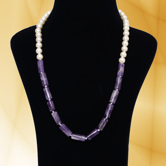 Imeora Real Amethyst Necklace With 8mm Off White Shell Pearl