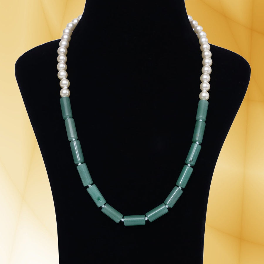 Green Onyx With White Pearl Necklace