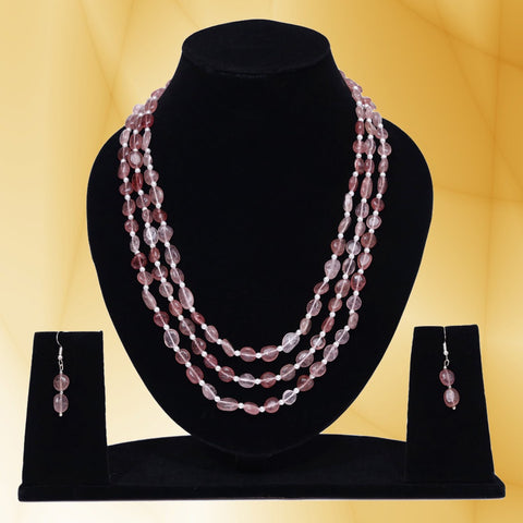 Imeora Tripple Line Red Aventurine Necklace Set With 4mm Beads