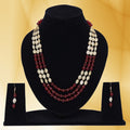 Imeora Tripple Line Maroon And Yellow Onyx Necklace Set With Black Hematite