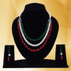 Imeora Tripple Line Red, Green Onyx And White 8mm Shell Pearl Necklace Set