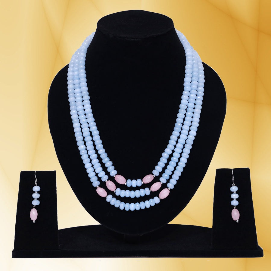 Imeora Tripple Line Light Blue Quartz Necklace Set