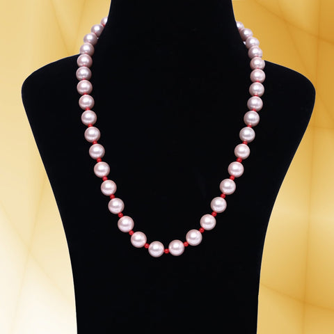 Imeora Pink 10mm Shell Pearl Necklace With Red Beads