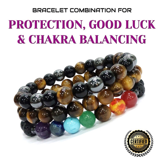 Bracelet Combination for Chakra Balancing, Protection and Good Luck