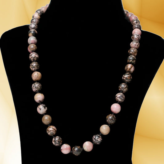 Imeora Hand Knotted Rhodonite 10mm Natural Stone Necklace