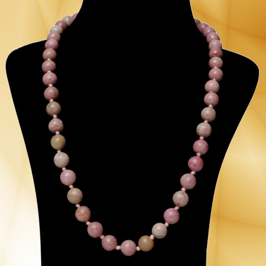 Imeora Hand Knotted Rhodochrosite 10mm Natural Stone Necklace