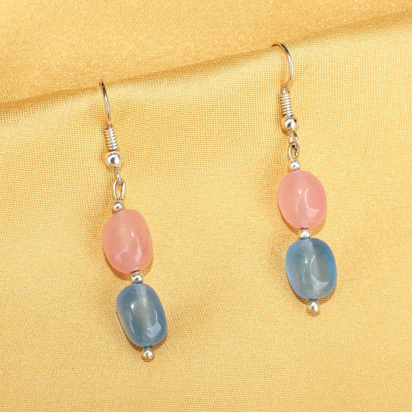 Imeora Pink Blue Quartz Double Line Necklace With Earrings