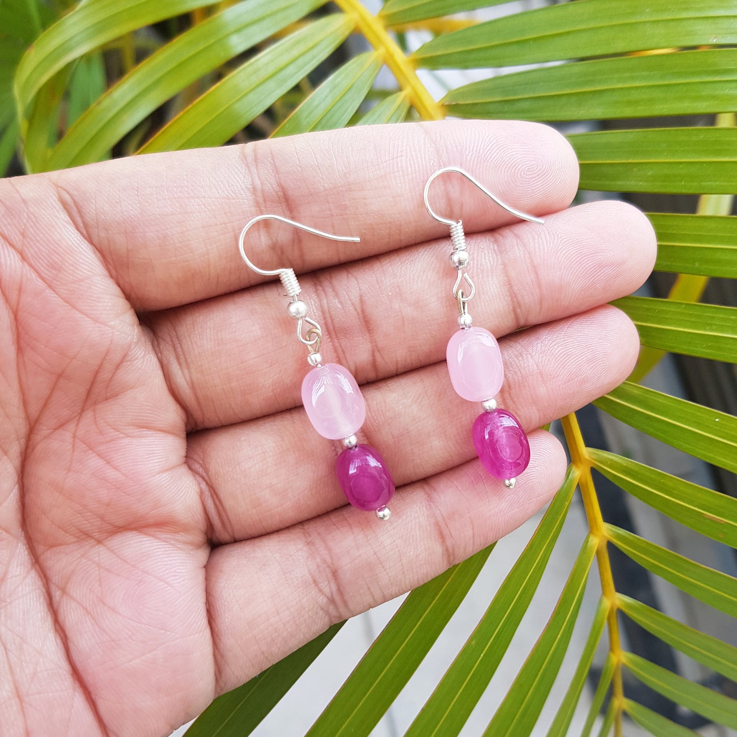 Imeora Light Pink & Maroon Quartz Earrings