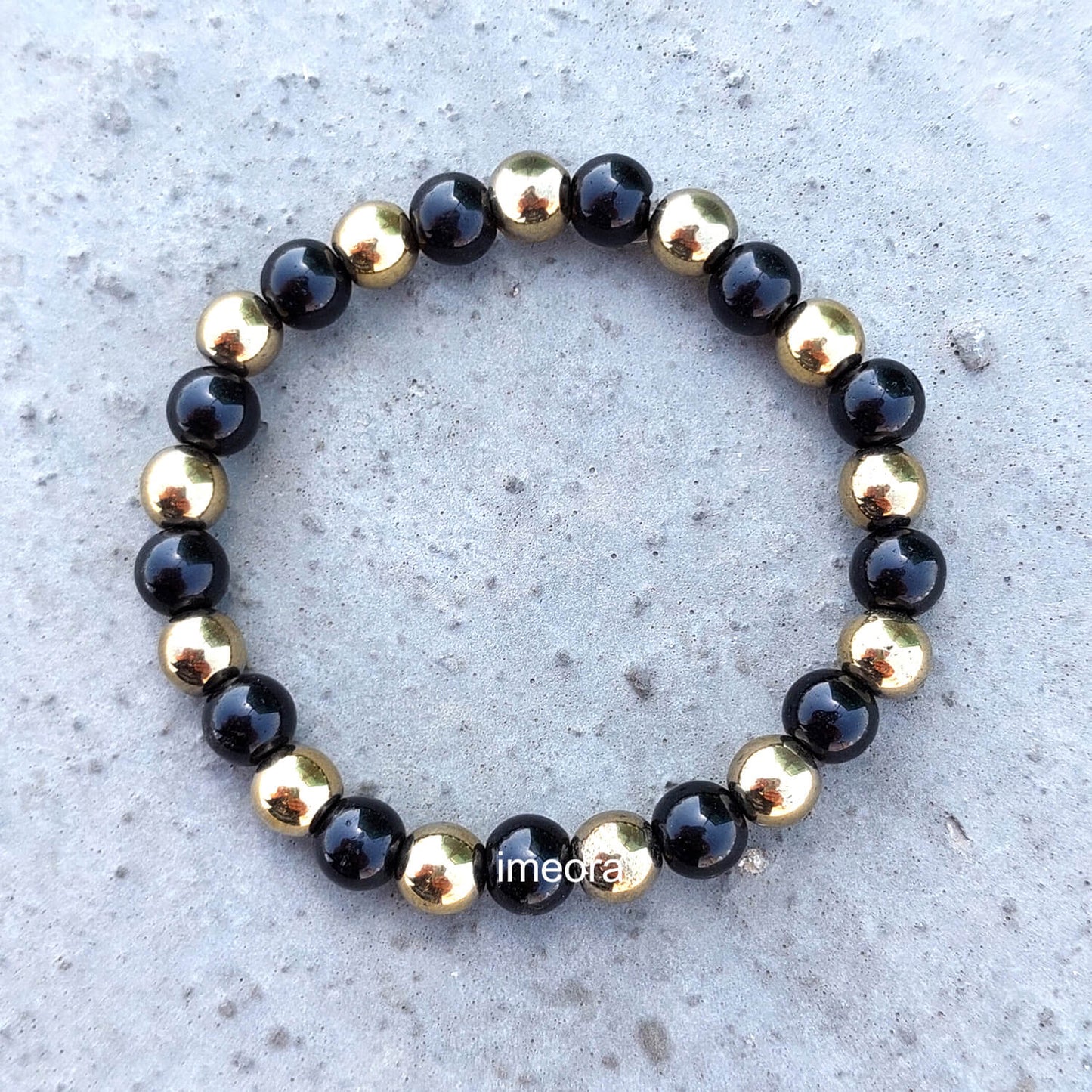 Certified 8mm Golden Pyrite Bracelet With Black Obsidian