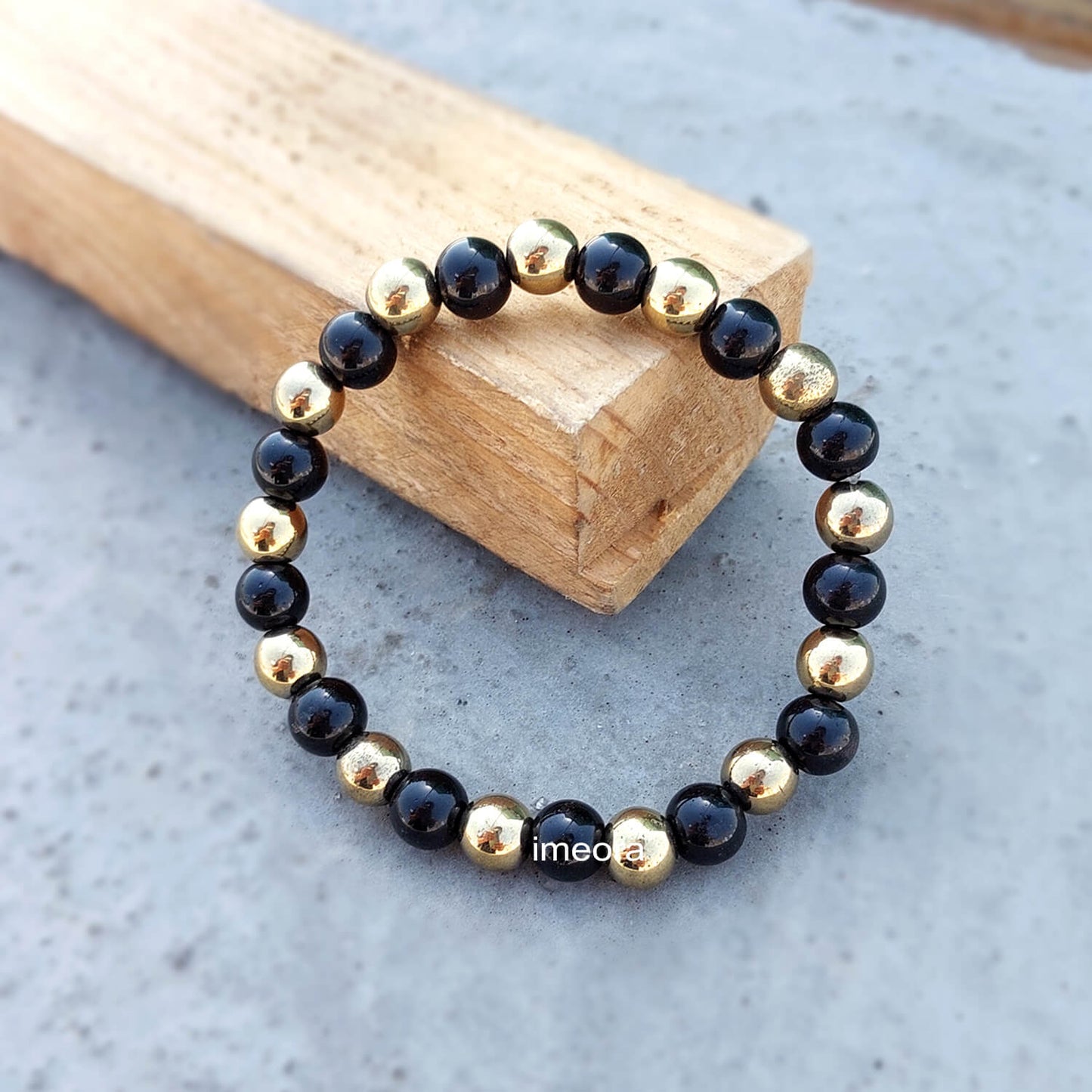 Certified 8mm Golden Pyrite Bracelet With Black Obsidian