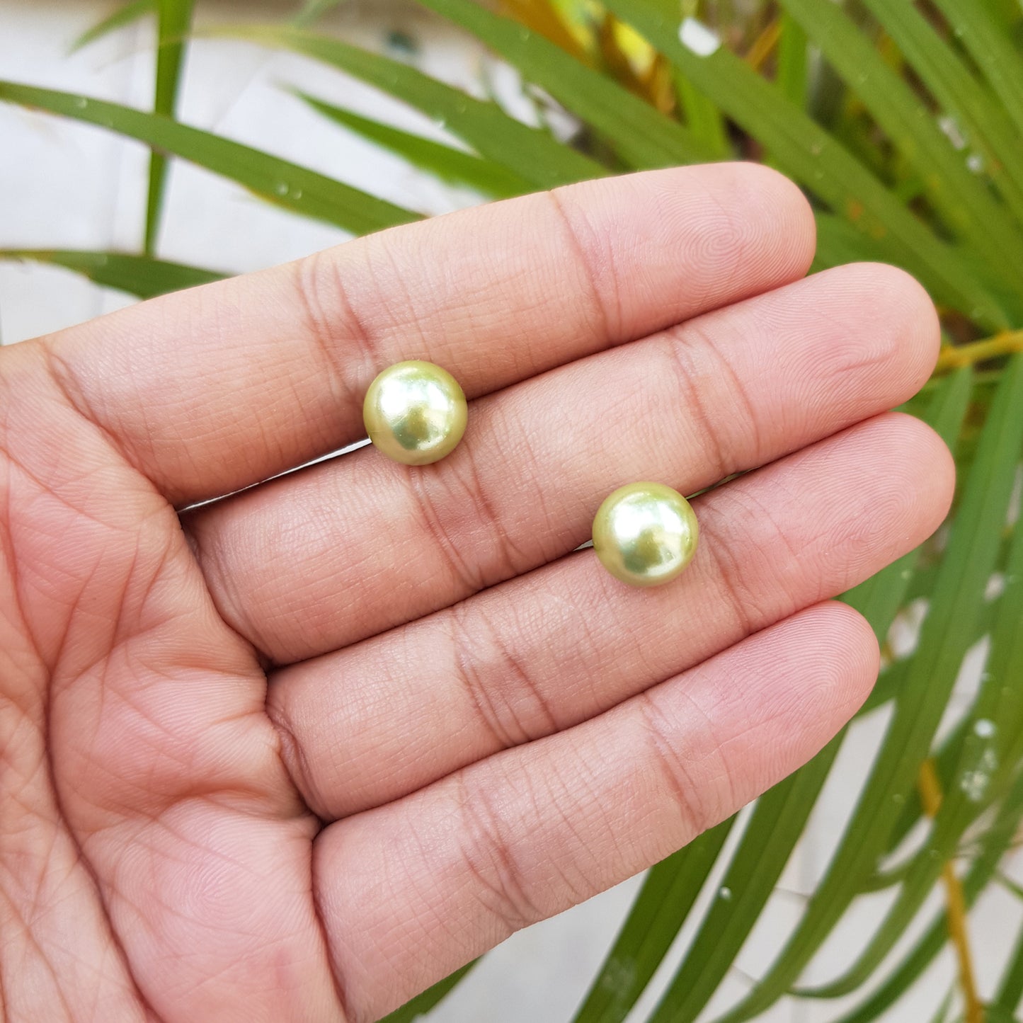 Green Pearl Studs