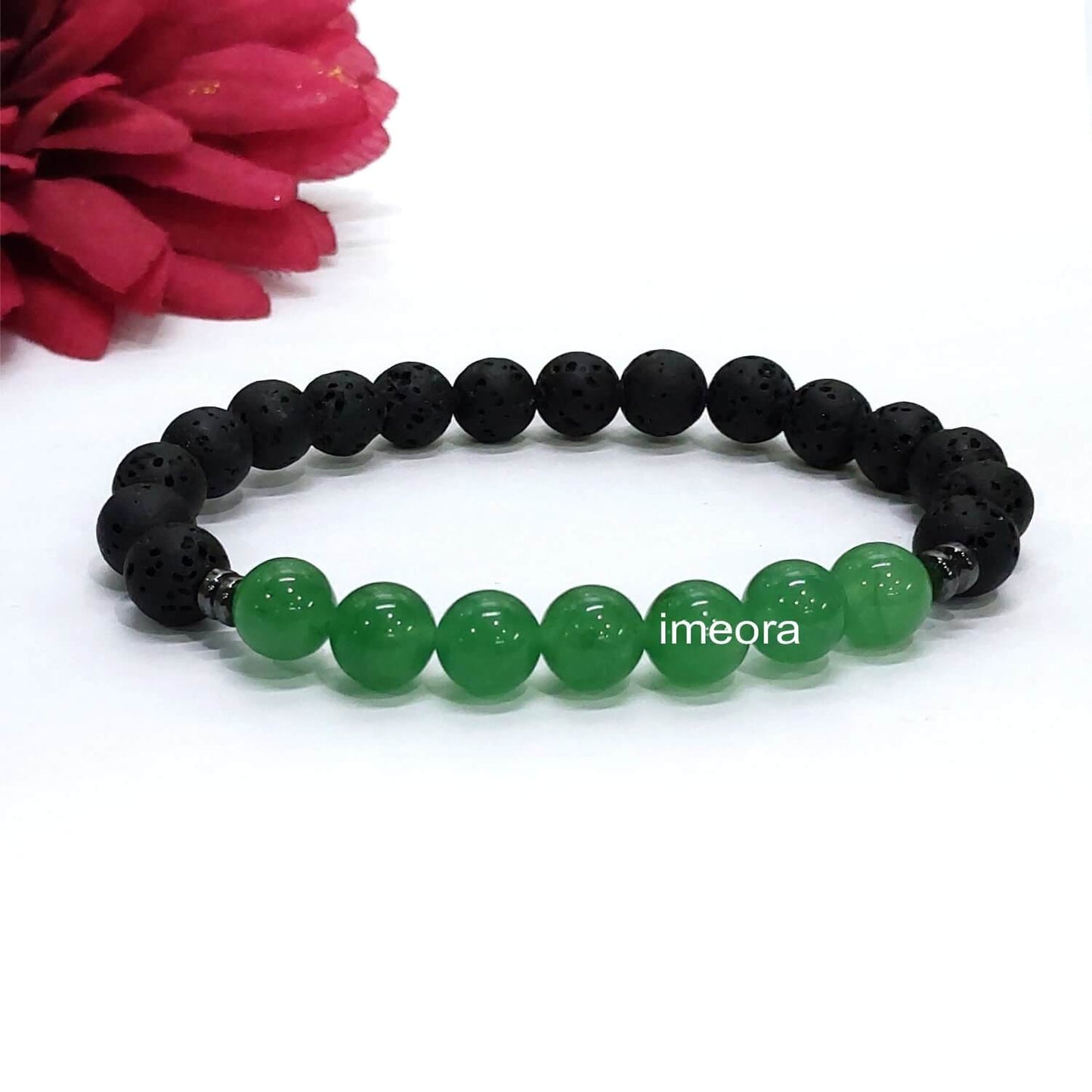 Certified Green Aventurine 8mm Bracelet With Lava Stone