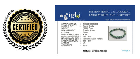 Certified Green Jasper 8mm  Natural Stone Bracelet