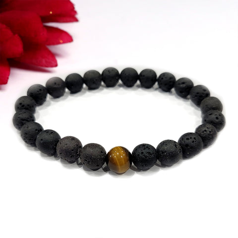 Certified Lava Natural Stone 8mm Bracelet With Tiger Eye