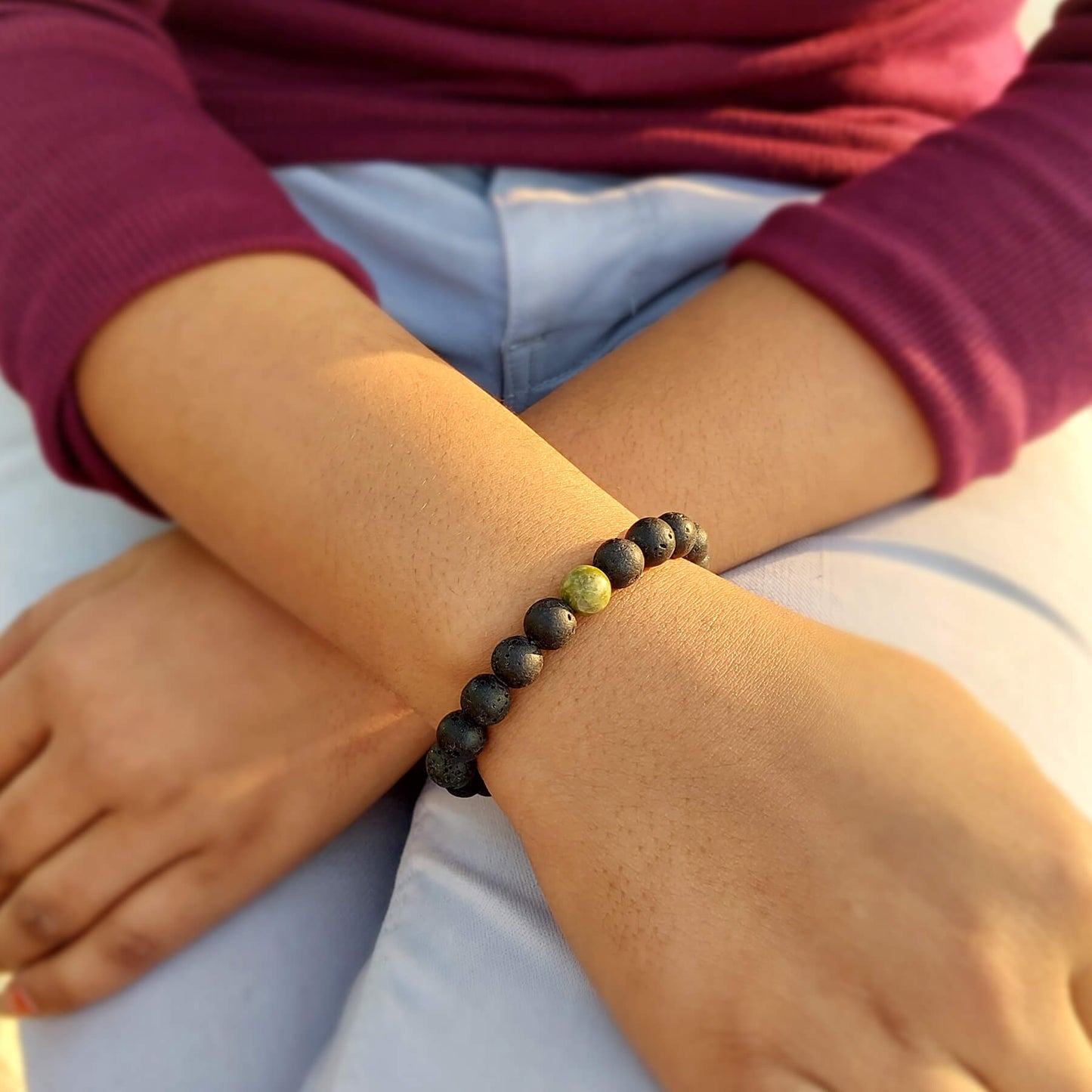 Certified Lava Natural Stone 8mm Bracelet With Unakite